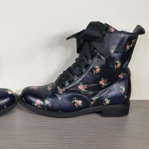 BP Floral Combat Boots with Ribbon Laces, Navy, Womens Size 6.5 - Picture 8 of 13